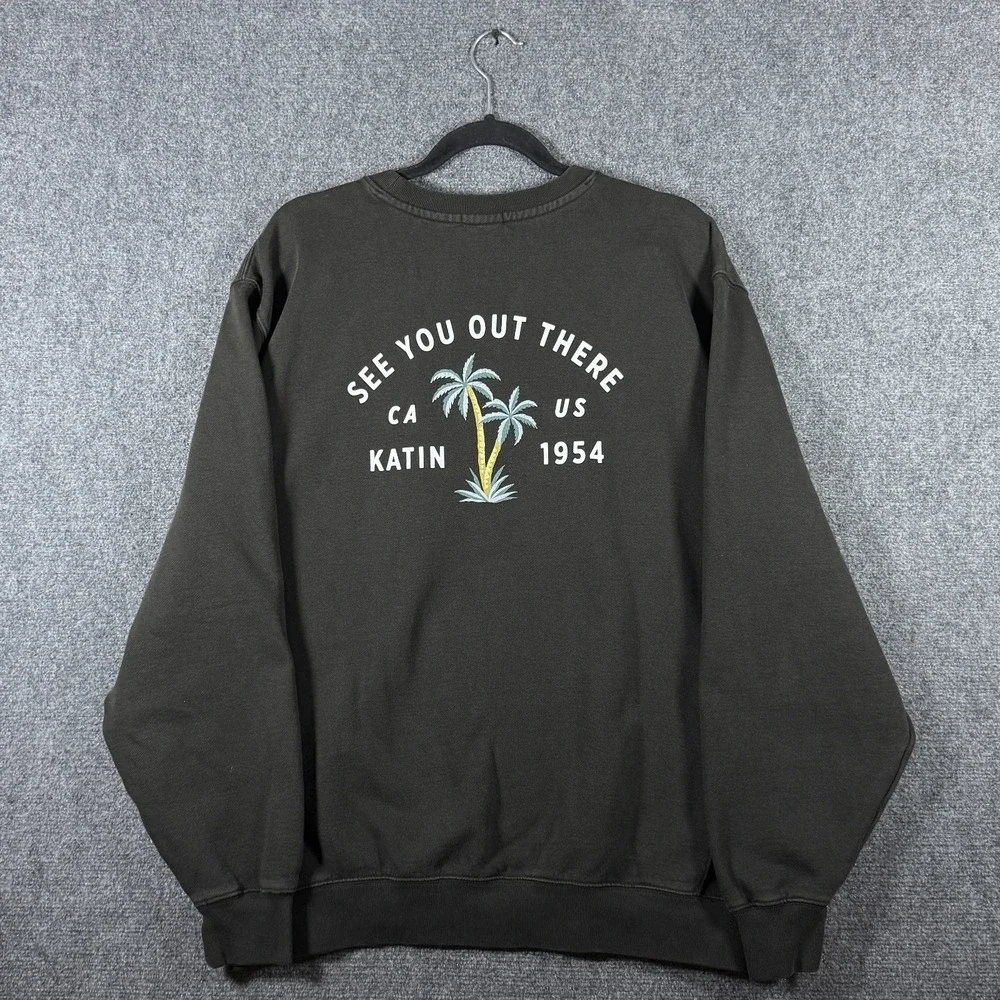 Katin Surf Bermuda Crew Fleece Black Wash Faded Sweatshirt Mens Size Large #3336